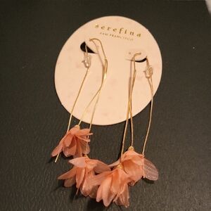Serefina Coral Floral Drop Earrings - With Back Dangle Chain Te